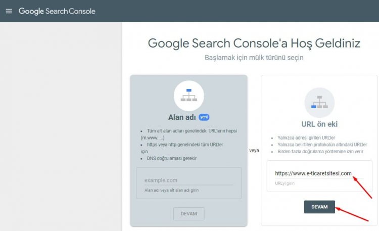 Google search console web sitesi ekleme