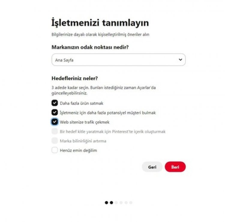 pinterest işletmenizi tanımlayın