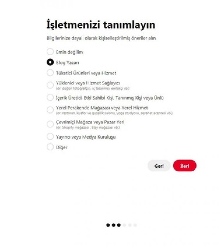pinterest işletme kategorileri